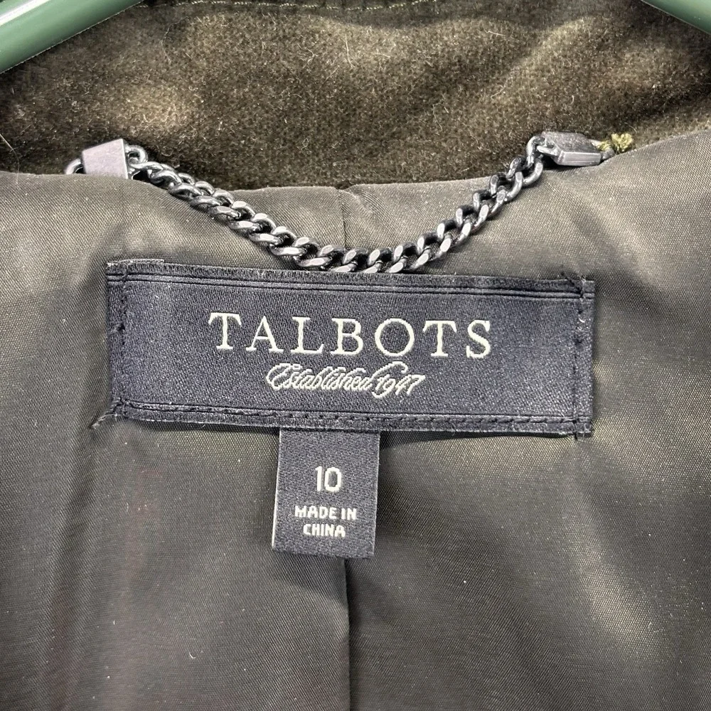 Talbots Velvet Military Button Jacket‎ Blazer Olive Green Womens 10 Quiet Luxury